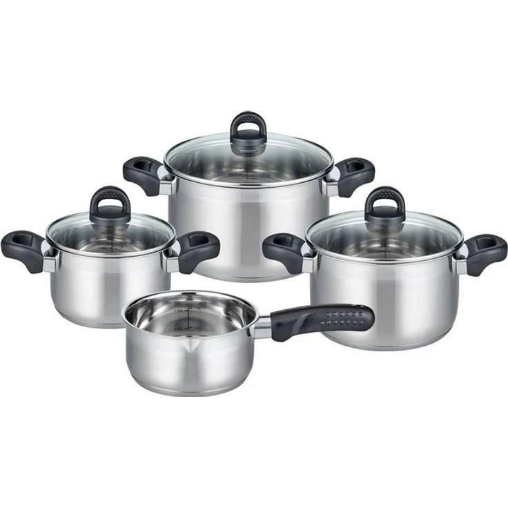 Elo Basic Topf-Set Turmalin, Edelstahl 18/10 (Set, 7-tlg, je 1 Fleischtopf Ø 16/20/24 cm, 1x Stielkasserolle Ø 16 cm), Öl-Dosiersystem, Induktion – Bild 2