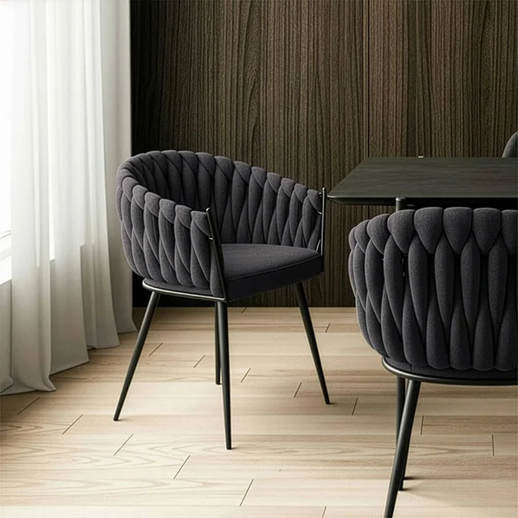 HOME DELUXE Esszimmerstuhl gewebt AYLA - 1er Set Dunkelgrau – Bild 2