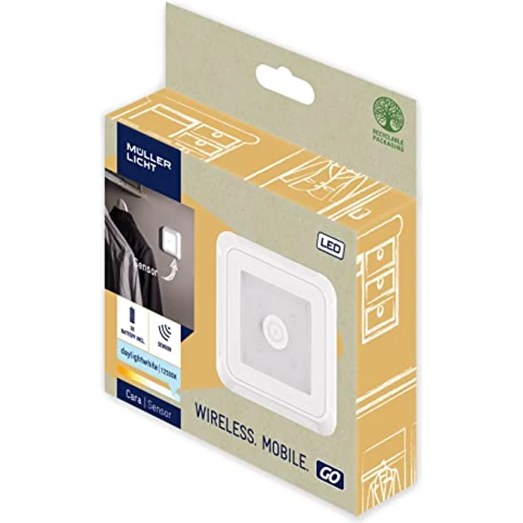 MÜLLER LICHT Cara Sensor mobile LED Batterieleuchte mit Bewegungssensor und Dämmerungssensor, selbstklebend mit Magnethalter, 0,5 W, 12 lm, inkl. Batterien (4x AAA), Weiß – Bild 2