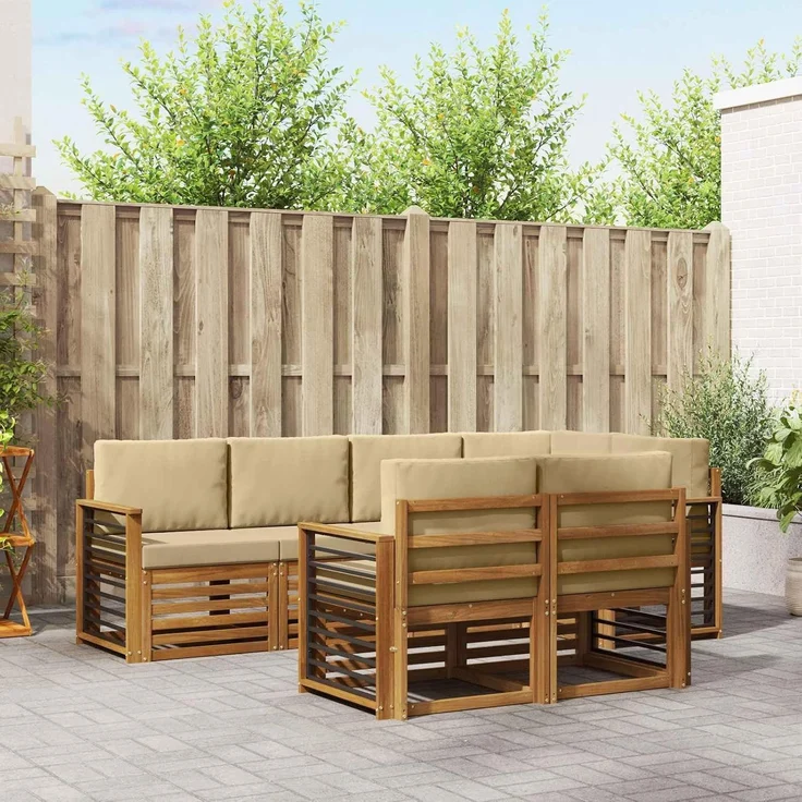 vidaXL Outdoor-Sofagarnitur 7 stk. 7-Sitzer Natur und Beige 3384484 – Bild 2