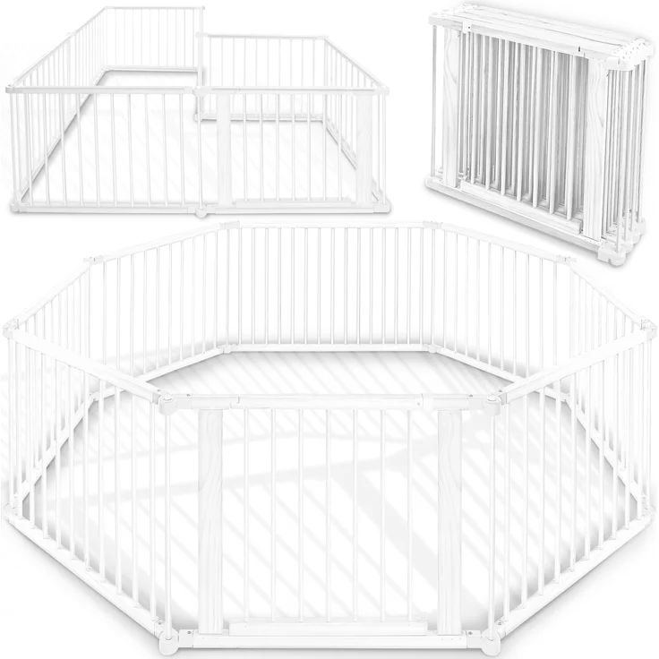 KIDUKU® 7,2 Meter Laufgitter weiß XXL klappbar inkl. Tür, bestehend aus 8 Elementen, individuell formbar Laufstall Absperrgitter – Bild 1