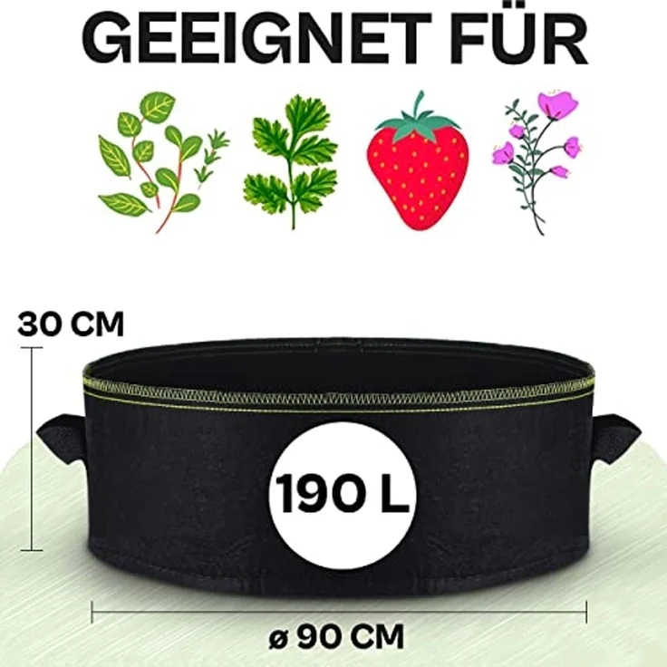 Praknu Pflanzkübel Hochbeet Pflanzsack 190L aus Vliesstoff mit Schilder zum Beschriften (Einzelartikel, 1 St), Für Gemüse, Pflanzen & Blumen - Stofftöpfe - Grow Töpfe – Bild 2