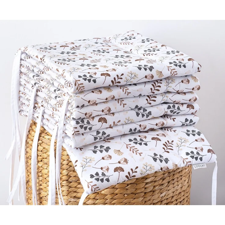 Loolay Bettnestchen PREMIERE! Blumenwiese BRAUN Bettumrandung 420, 360, 210, 180 x 30cm, (Babynestchen Bettsprossen Kopfschutz Babyausstattung Blumen BABYNEST, 100% Baumwolle Babybett Bettschutzgitter Umrandung), 100% Europäische Stoffe und Kleinserien... – Bild 2
