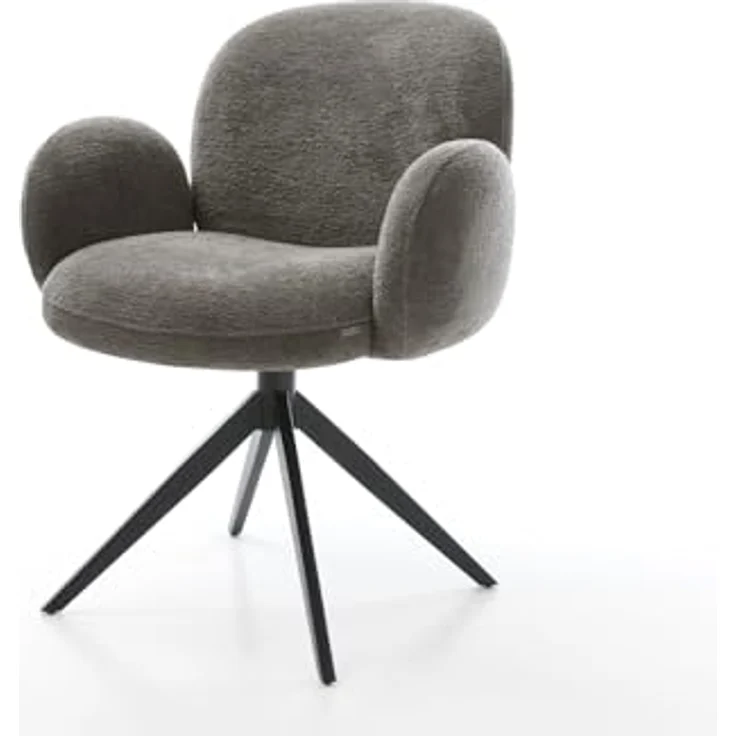 Drehstuhl Nube-Flex mit Armlehnen Bouclé Soft Schlamm Kreuzgestell breit Schwarz 360° drehbar Wippfunktion Taschenfederkern – Bild 3