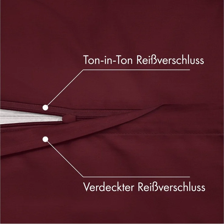 JACOBSON Bettwäsche 135x200 Set - 100% Baumwolle Bettbezug 135x200 cm + 1 Kissenbezug 80x80 cm, Perkal Bettwäsche 2-teilig mit Reißverschluss (135x200 cm, Bordeaux, 2-teilig) – Bild 4