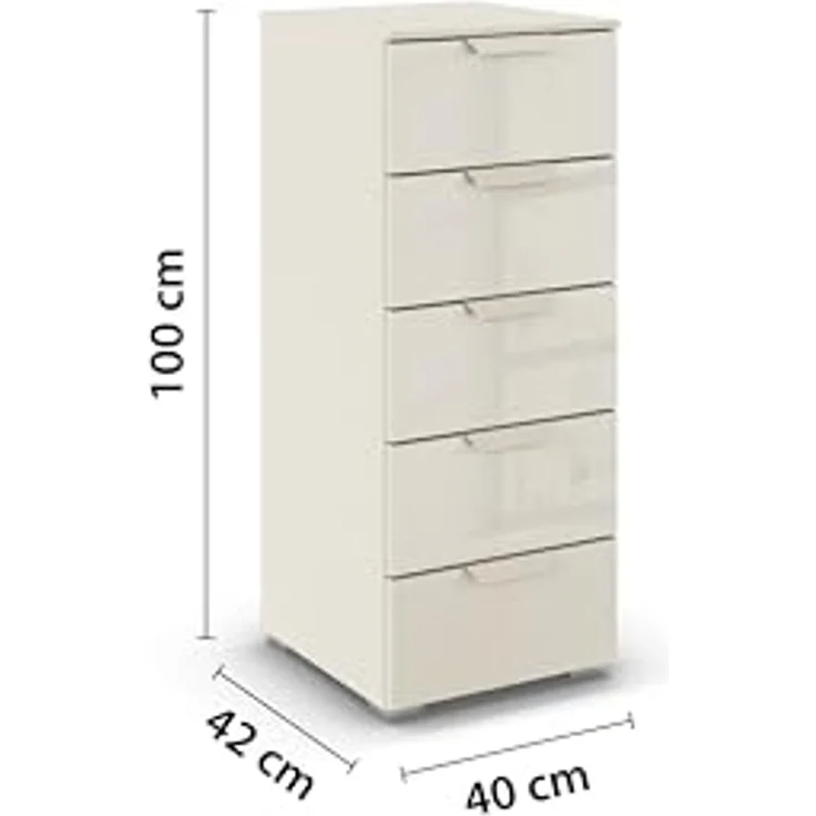 rauch Aditio Box, Kommode, 5 Schubladen, mit Glasfront, mit Softclose-Funktion, Farbe Beige, BxHxT 40x100x42cm – Bild 3