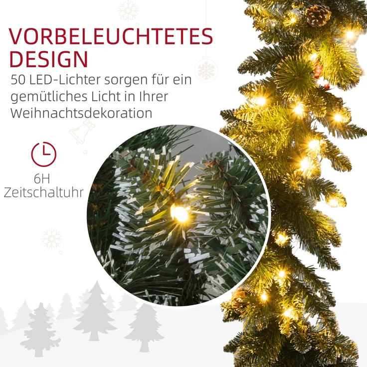 HOMCOM Weihnachtsgirlande, Kunststoff, Metall, Grün, 180L x 30B x 30H cm – Bild 5