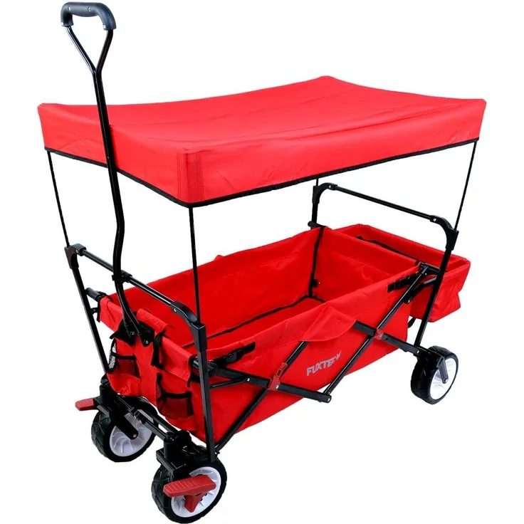 FUXTEC 'FX-CT350' Bollerwagen in Rot, inkl. Bremse, Sonnendach und Hecktasche