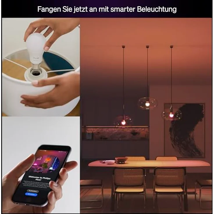 Philips Hue Essential Smart LED A60 Lampe, Weiß und Farbig, E27 Fassung, 8W, 2200K-6500K, 806 Lumen, dimmbar, funktioniert mit Alexa, Google Assistant, und Apple Home, 1er Pack – Bild 4