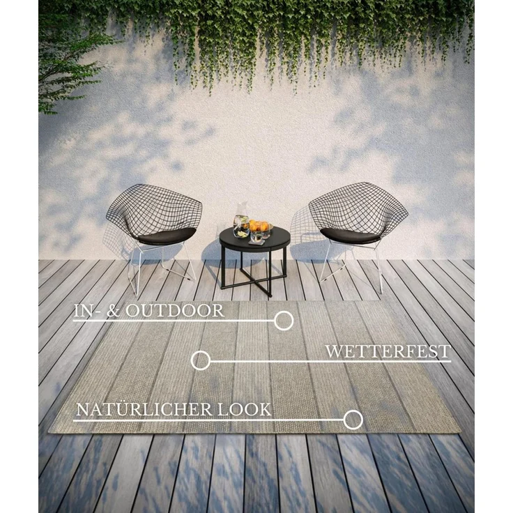 Villeroy & Boch Teppich Isabella, rechteckig, Höhe: 8 mm, In-& Outdoor, Flachgewebe, wetterfest, Terrasse, Balkon, natur, modern – Bild 3