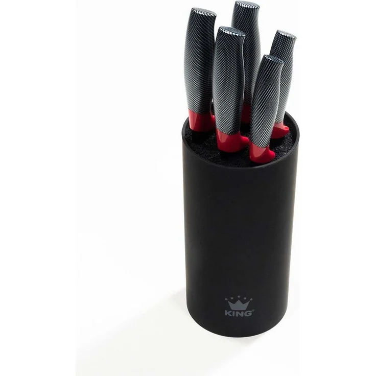 KING Pfannen-Set Shine Red, Aluminiumguss (Set, 3-tlg, je 1 Bratpfanne Ø 20/24/28 cm, H: 5/5,5/6 cm, - 1/1,9/2,5 l), Induktion, mit 6-teiligem Messerblock – Bild 3