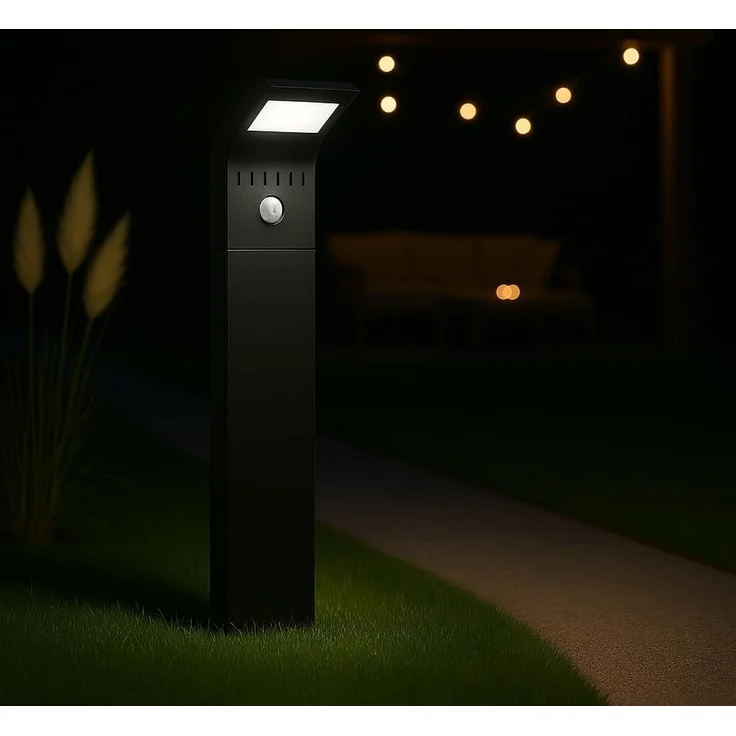 MeLiTec LED Solarleuchte SO44, Solar-Gartenleuchte, LED fest integriert, Tageslichtweiß, mit Bewegungsmelder, bis zu 6h Leuchtdauer, schwarz – Bild 1
