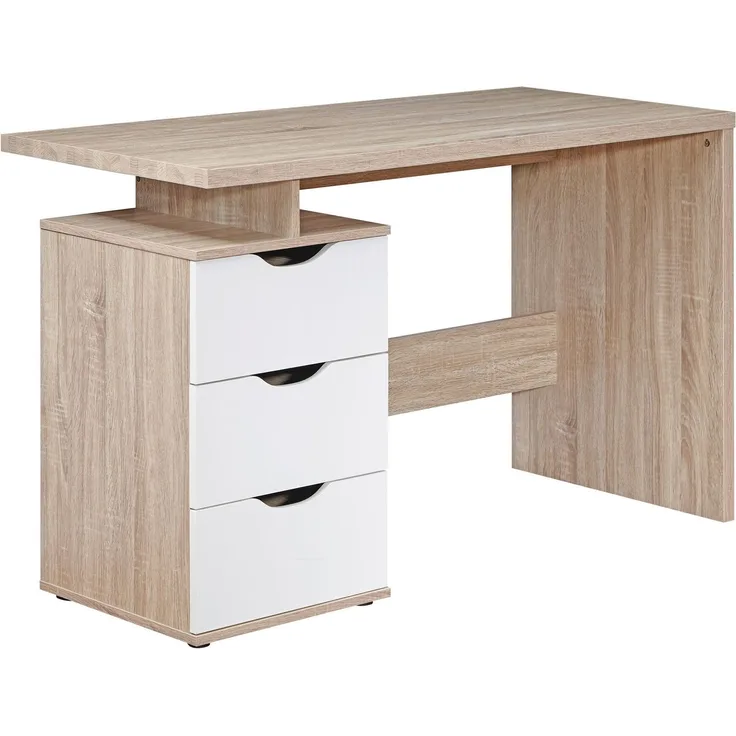 Schreibtisch mit 3 Schubladen, Sonoma/ Weiß, 120 x 76 x 53 cm