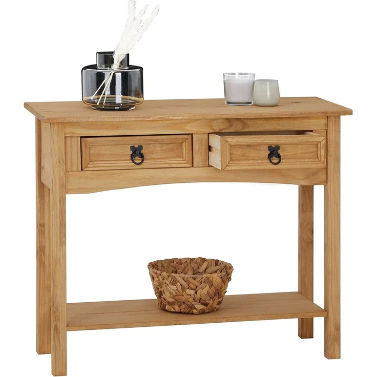 CARO-Möbel Konsolentisch SALSA, Schmaler Flurtisch mit 2 Schubladen und Ablage, Landhausstil natur – Bild 4