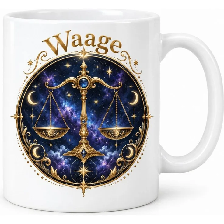 WS-Trend Tasse Sternzeichen Waage mystisch, Keramik 330 ml, beidseitiges Motiv, Keramik