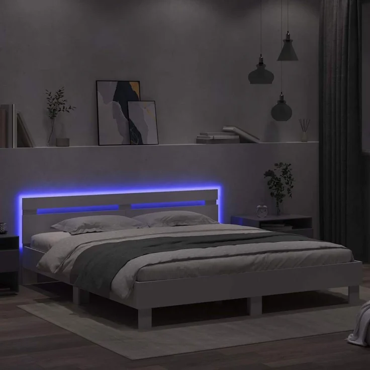 vidaXL Bettrahmen mit LED mit Kopfteil Weiß 193 x 203 cm Holzwerkstoff 3402853 – Bild 4