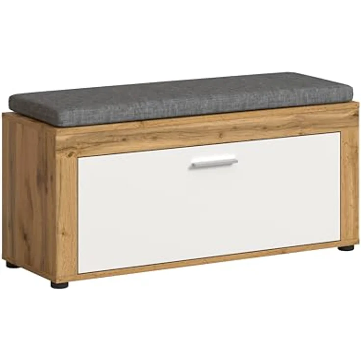 xonox. home Garderobe Jam X8BK6632 Sitzbank inkl. Sitzkissen Bank in Wotan Eiche Nb, weiß, ca. 100 x 44 x 35 cm – Bild 2
