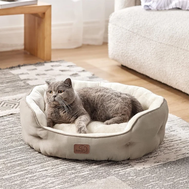 BEDSURE Katzenbett waschbar Katzen Bettchen - 63 x 53 x 20 cm Katzen Bett mit Zweiseitig Innenkissen Katzenschlafplatz für Katzen oder kleine Hunde, Kamel – Bild 8