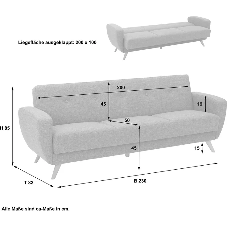 Sofa 3-Sitzer mit Bettfunktion Kazdoia Flachgewebe grau – Bild 9