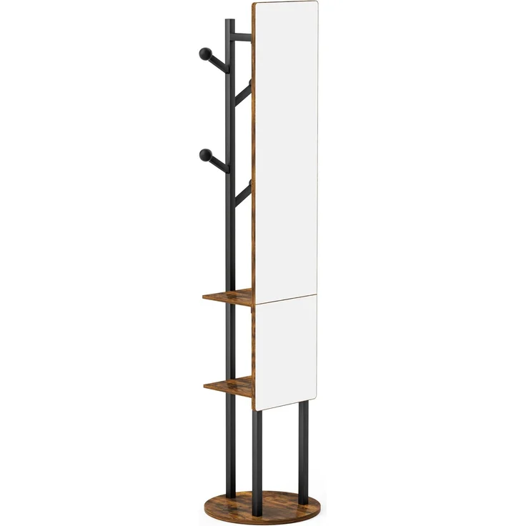 Drehbarer Garderobenständer mit Ganzkörperspiegel, 135x30 cm Spiegelfläche, Schwarz/Braun,174x40x40 cm – Bild 3