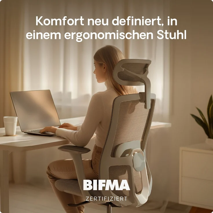 Desktronic Bürostuhl Verstellbarer Ergonomischer SitOne, Grau 4-Dimensional Armlehne, Integrierte 4-Wege-Lendenwirbelstütze – Bild 3