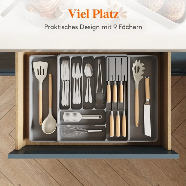Lifewit Besteckeinsatz Erweiterbarer Besteckkasten mit herausnehmbarem Messerblock (1 St) – Bild 2
