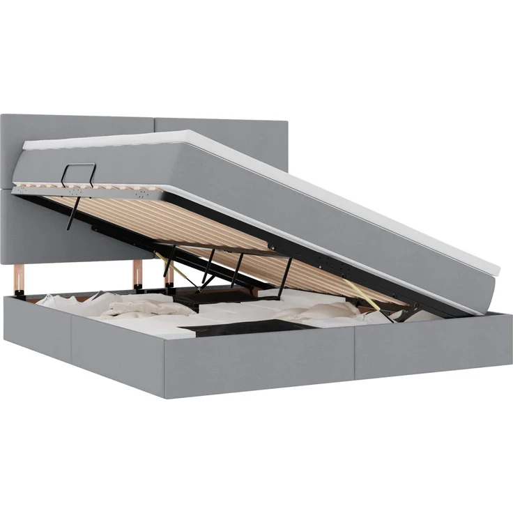 vidaXL LED-Speicherbett mit Matratze Hellgrau 180 x 200 cm Stoff 3372369 – Bild 2
