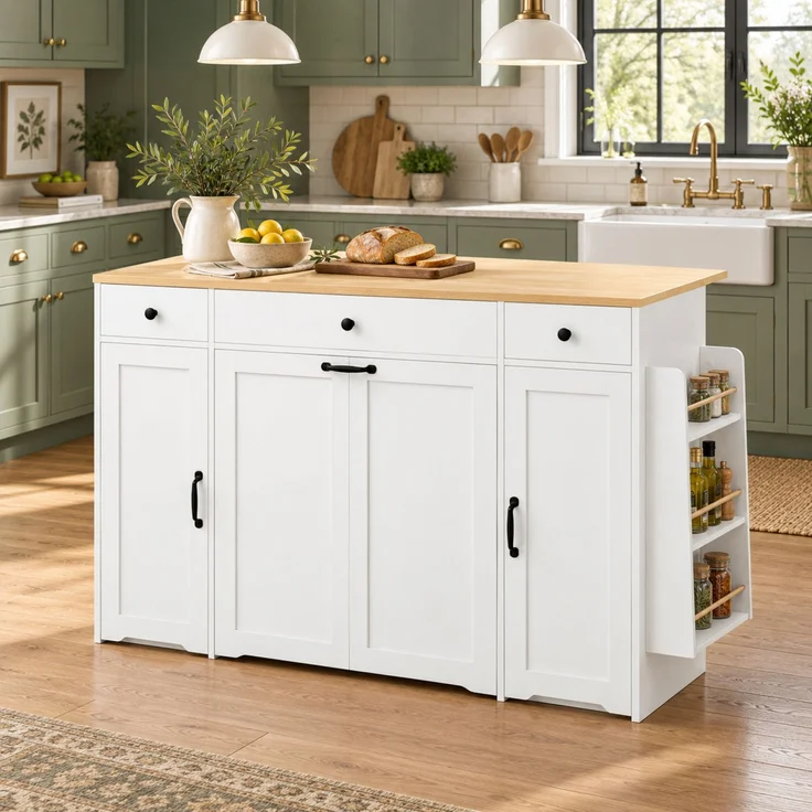 Sideboard 136 x 65 x 90 cm aus MDF in Weiß und Natur mit 3 Schubladen und 2 Türen – Bild 4
