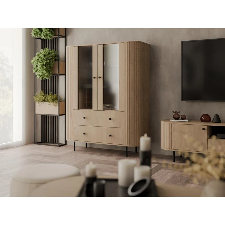 Compleo Standvitrine mit 2 Schubladen und Türen ZANTO Elegant design TOPSELLER Eiche cremona oder Beige – Bild 3