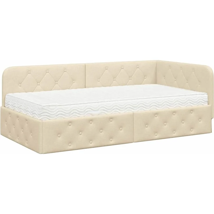 vidaXL Eckbettgestell Creme 100 x 200 cm Stoff 3394059 – Bild 1