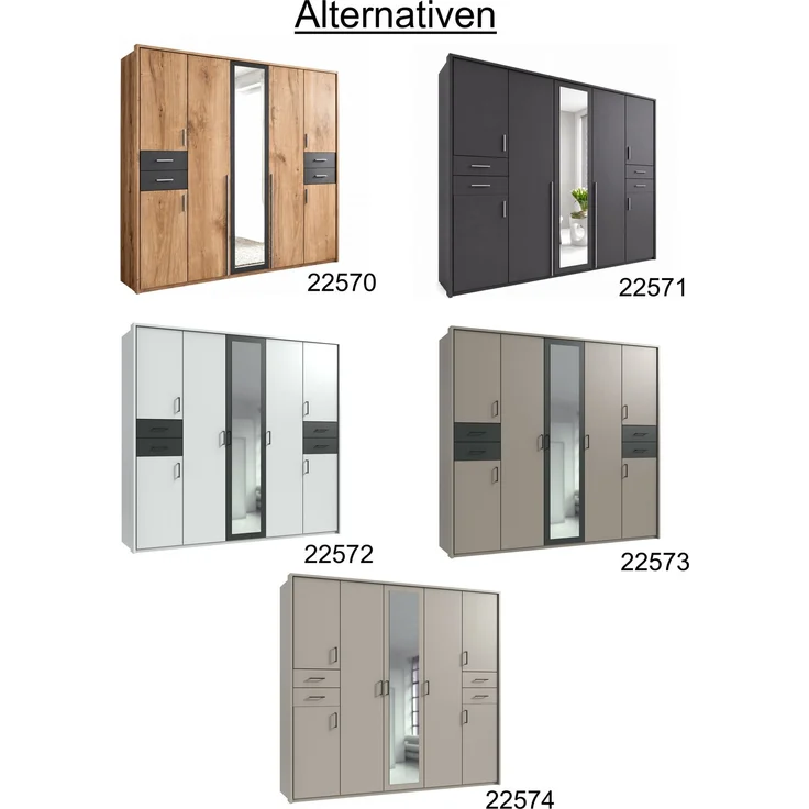 Drehtürenschrank Kleiderschrank 228cm Passep. Spiegel Beige Grau Griffe schwarz – Bild 9