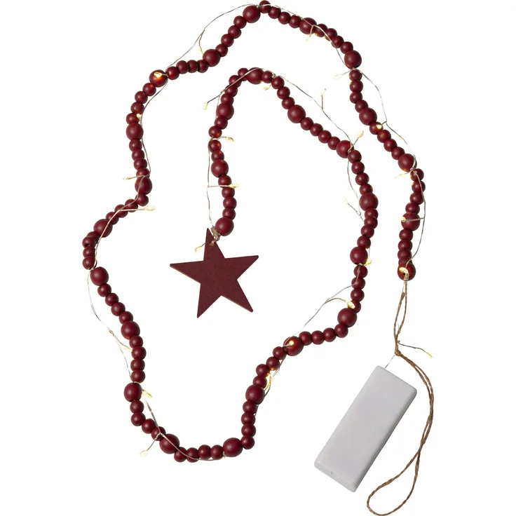 Weihnachtslichterkette Beady mit Holzperlen Stern Natur L 150cm