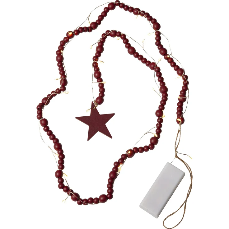 Weihnachtslichterkette Beady mit Holzperlen Stern Natur L 150cm