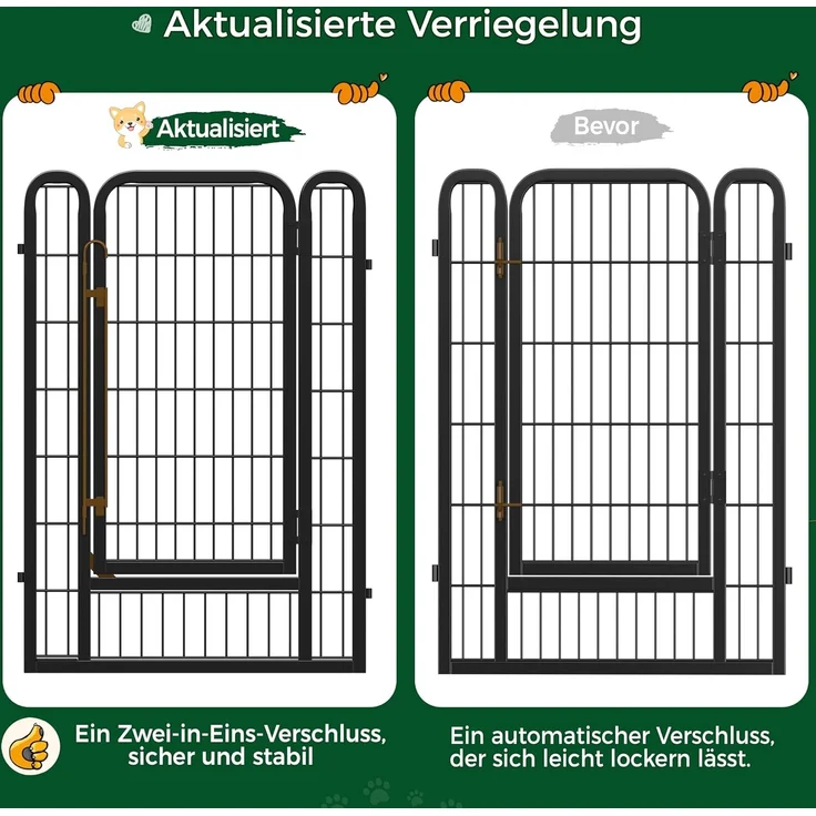 Yaheetech Hundezaun mit 2 Türen, Automatische Verriegelung, Faltbare Freigehege für Garten , 100 cm, 8 Teile – Bild 4