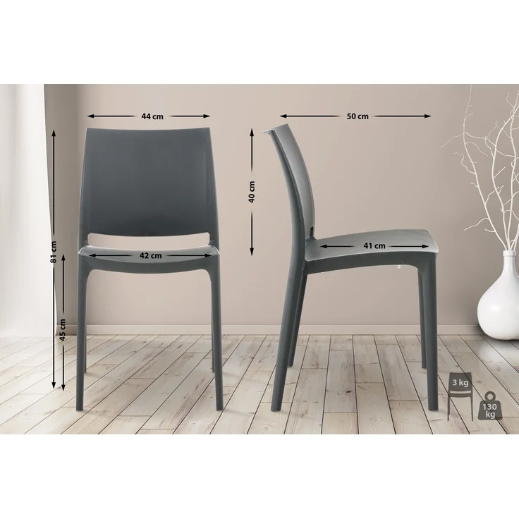CLP 2er Set Stapelstühle Maya bis zu 130 kg belastbar,dunkelgrau – Bild 5