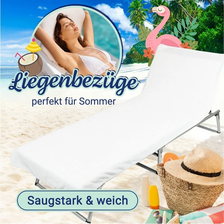 ZOLLNER Strandtuch, Mikrofaser (1-St), 75x215 cm, 100% Baumwolle, Liegenbezug für Sonnenliege, Weiß – Bild 3