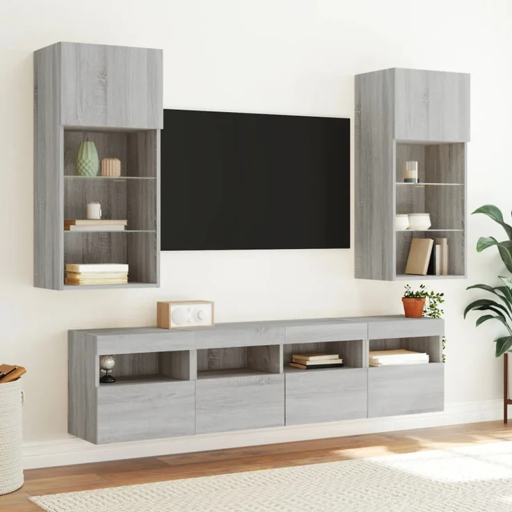 TV-Wandschrank, Fernsehschrank mit LED-Leuchten Grau Sonoma 40x30x40 cm – Bild 6