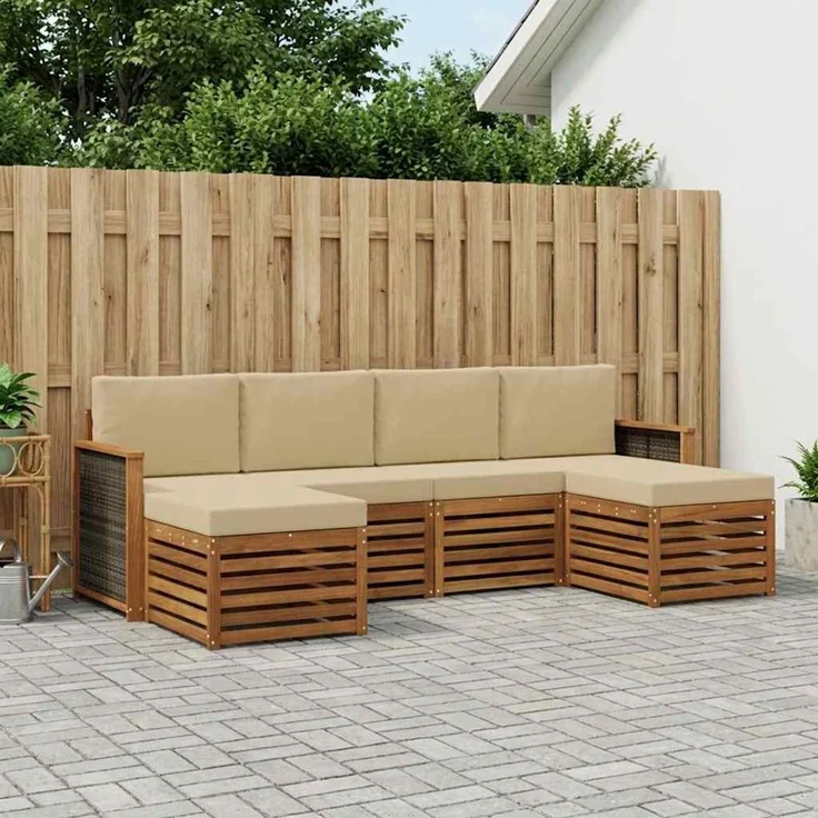 vidaXL Outdoor-Sofagarnitur 5 stk. 6-Sitzer Natur und Beige 3384679 – Bild 1