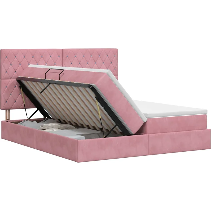 vidaXL Aufbewahrungsbett mit Kopfteil Rosa 200 x 200 cm Samt 3459824 – Bild 2