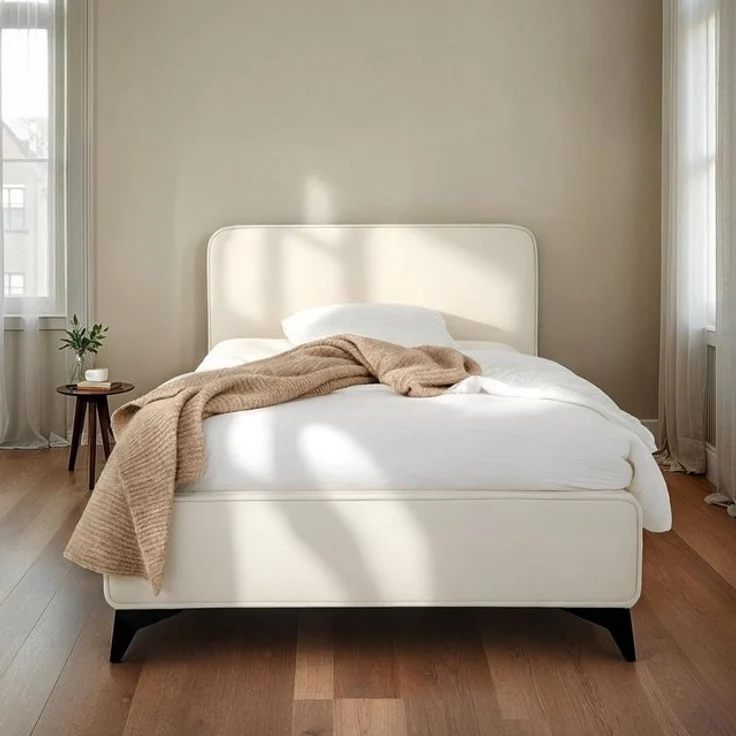 IDIMEX Polsterbett LAVORO, Bett 90x200 cm mit Lattenrost und weichem Stoffbezug, Einzelbett creme – Bild 4