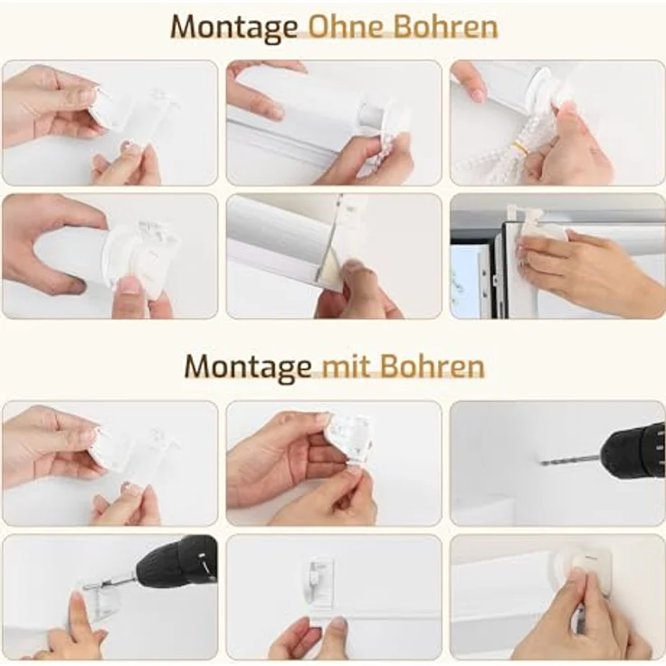Grandekor Doppelrollo Klemmfix ohne Bohren 45x100cm Stoffbreite 45cm Hellgrau Fenster Rollos für innen Klemmrollos Duo Rollos für Fenster ohne Bohren mit Bohren Privatschutz UV-Schutz Zebrarollo – Bild 8