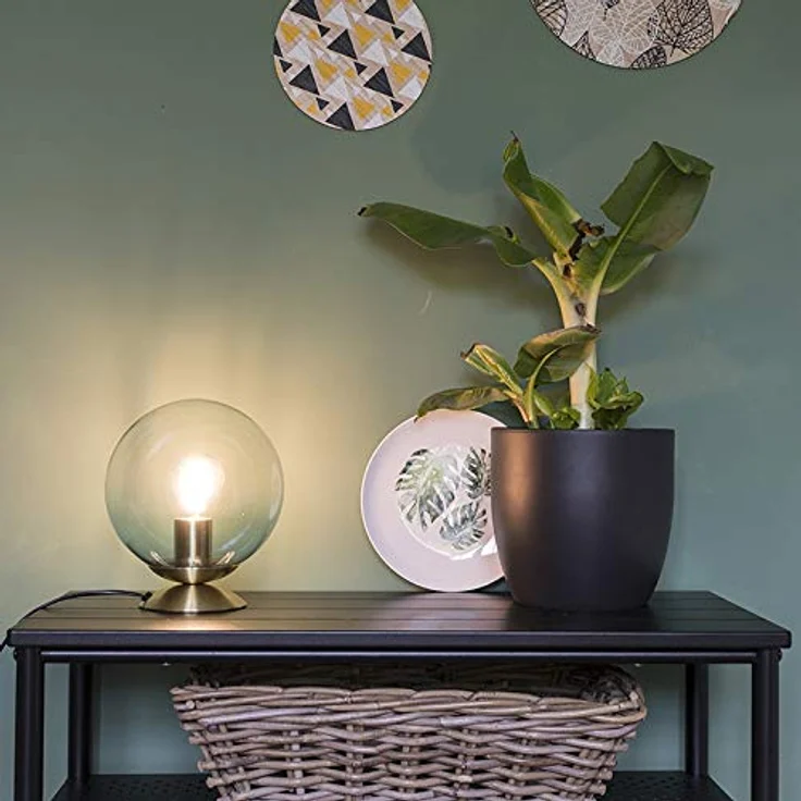 QAZQA Pallon Art Deco Tischlampe Messing mit blauem Glas, Kugel-Design, dimmbar, E27, 23 cm hoch – Bild 2