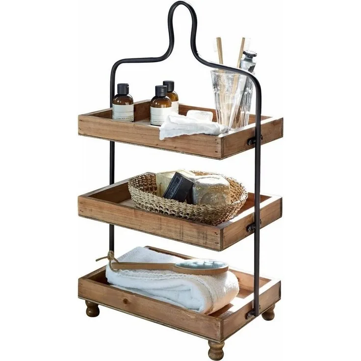 Mirabeau Etagere Etagere Lasse braun/schwarz, Mangoholz (mangifera indica), Gestell: Eisen