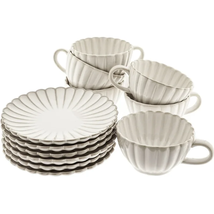 Bloomy Kaffeetassen-Set mit Untertellern 220 ml aus Porzellan - 12-tlg