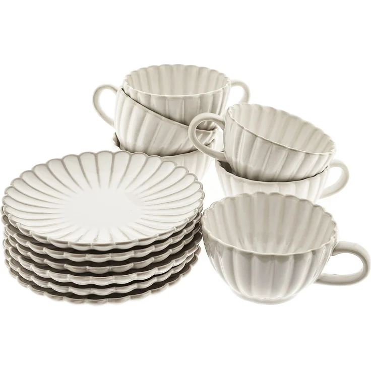 Bloomy Kaffeetassen-Set mit Untertellern 220 ml aus Porzellan - 12-tlg – Bild 1