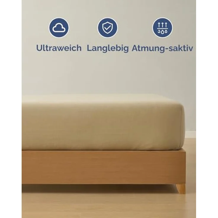 Spannbettlaken Jersey 90x200 - Baumwolle Boxspringbett 40cm tief - Beige | Spannbetttuch, Rundumgummi, Dehnbar, Weich, Atmungsaktiv, Knitterfrei, Pflegeleicht, Baumwoll-Jersey, Bis 40cm, OEKO-TEX – Bild 3