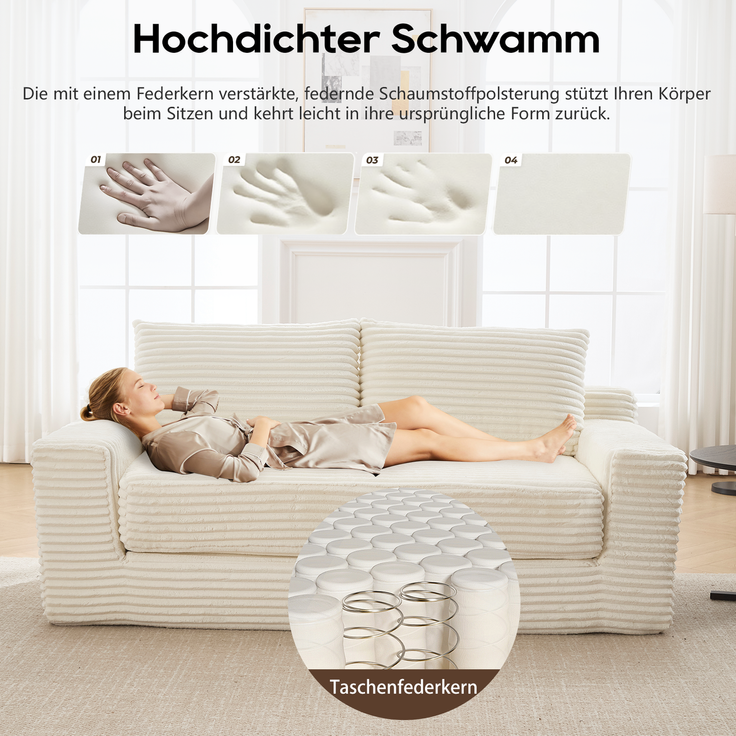 Schlafsofa aus Stoff, 2-in-1-Funktion mit Memory-Schaum, 180x62x85 cm, Weiß – Bild 5