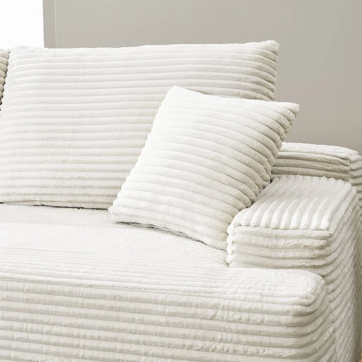 Juskys Sofa Coredo - modernes Cord Sofa mit Ottomane links, gemütliche Couch mit Schaumstoffpolsterung, Cordbezug & Kissen, modular - Creme – Bild 9