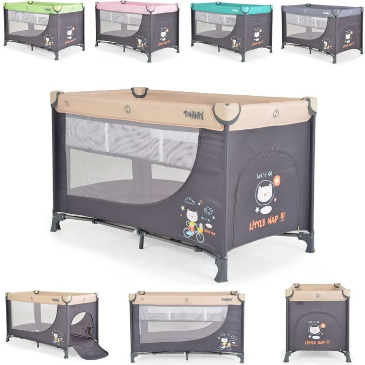 Moni Reisebett Tommy, 2 Ebenen Faltmatratze Seiteneingang Tragetasche Laufstall beige