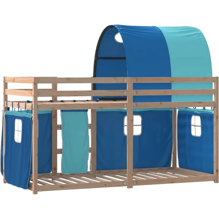 vidaXL Etagenbett mit Vorhängen Blau 90x200 cm Massivholz Kiefer 3284019 – Bild 3